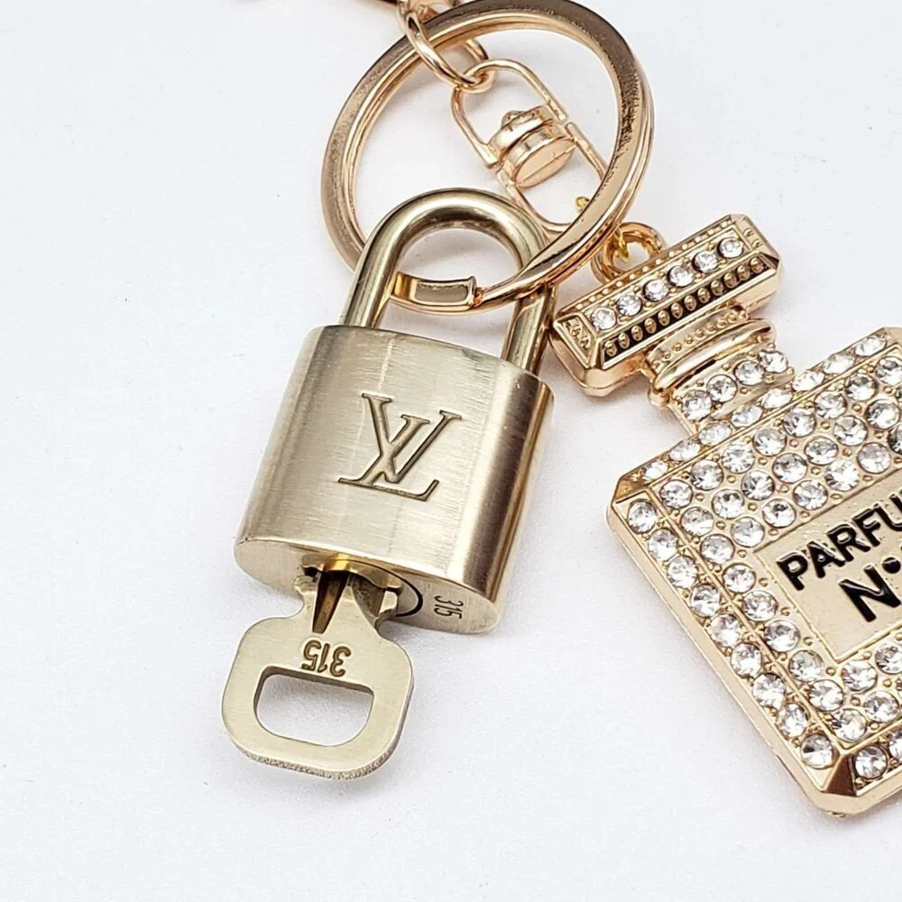 Louis Vuitton Gold Lock 🔒 Authentic LV Key + Unbranded N5 Bottle Bag Charm